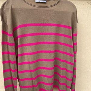 Zara Top Brown with Pink Stripes